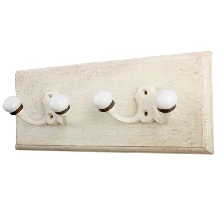 Cream Double Loop Ceramic Iron Wooden Hooks